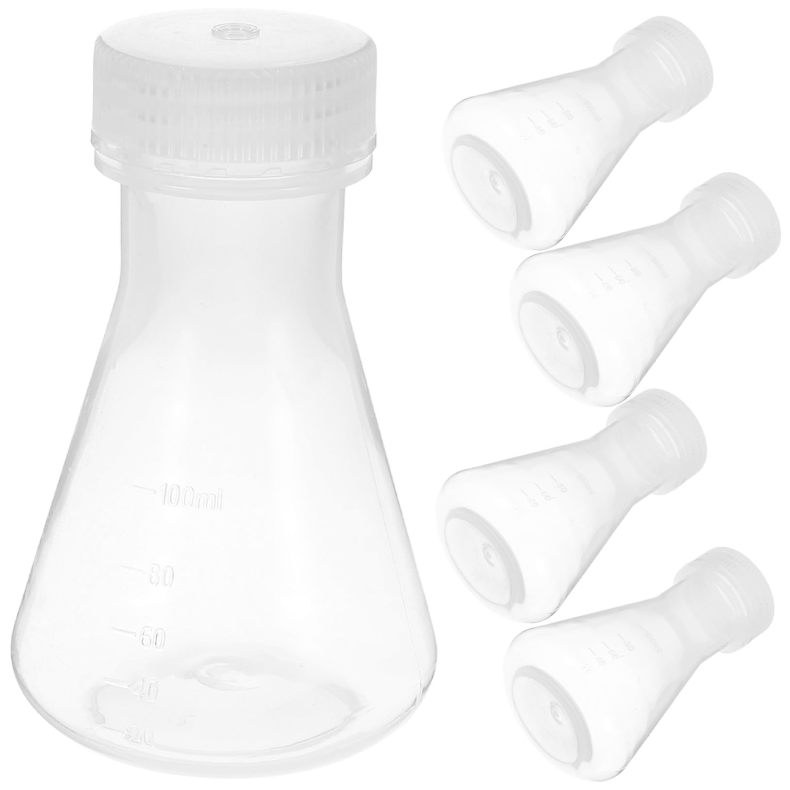 Hohopeti 5 pièces Lot de Flacons Erlenmeyer en Plastique avec Bouchon Fiole en Forme de Cône à Large Col et Fond Plat Stable et Sécurisé pour Laboratoire de Chimie Biologie et Médecine