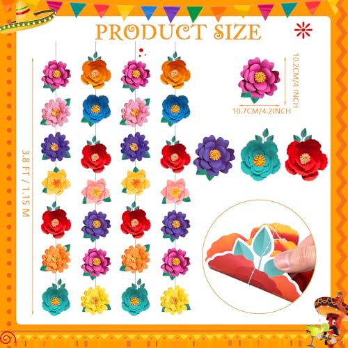 Image of Spakon 8 Pcs Mexican Paper Flower Decorations Mexican Fiesta Garlands Cinco de Mayo Flat Floral Hanging Banner Cutouts for Birthday Decorations Baby Shower Cinco De Mayo Party Decor