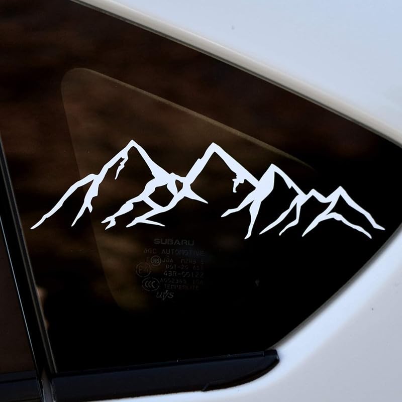 Mountain Decal Vinyl Car Sticker | White 8" Die Cut Vehicle Window Graphic, Bumper Stickers | Van Accessories, Camping Hiking Gift Ideas | Waterproof Exterior Grade Automotive Vinyl