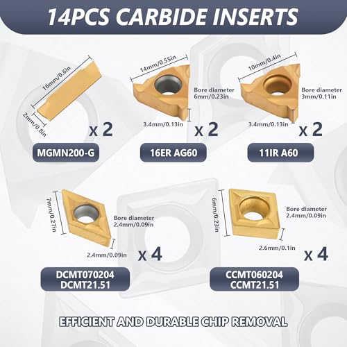 VeYocilk 21PCS Indexable Lathe Turning Tools Set 1/2" 12mm Shanks,7Pcs Metal Turning Tool Holders & 14Pcs Carbide Inserts for Turning,Grooving,Threading,Boring bar,and Cutting Tool 3 VeYocilk 21PCS Indexable Lathe Turning Tools Set 1/2" 12mm Shanks,7Pcs Metal Turning Tool Holders & 14Pcs Carbide Inserts for Turning,Grooving,Threading,Boring bar,and Cutting Tool - Image 3