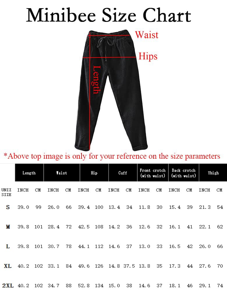 Minibee Women's Casual Corduroy Pants Comfy Pull on Elastic Waist Trousers Drawstring Cotton Pants