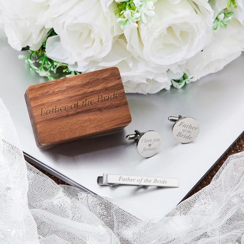 Father of the Bride Gift Dad of the Bridegroom Cufflinks Tie Clip Set with Engraved Wood Gift Box for Dad4