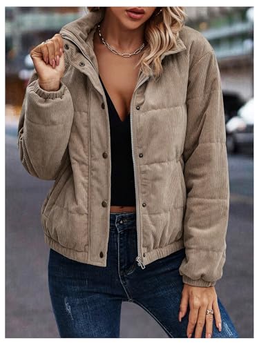 SOLY HUX Women's Corduroy Puffer Jacket Zip Up Snap Button Long Sleeve Padded Jackets Coat3
