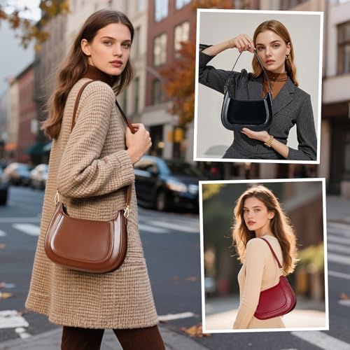 Genuine Leather Shoulder Bag for Women, Adjustable Crossbody Purse Crescent Design Handbag2