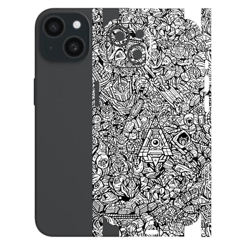 Image of AtOdds - Full Body Back Screen Guard Protector Film - Lamination Wrap Skin Sticker for iPhone 15 | Scratchproof Matte Finish (Design - Monocrome Bots)