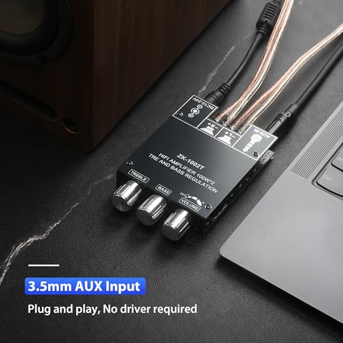 Image of ZK-1002T Bluetooth Amplifier Board with IPEX1 Base, TPA3116D2 Chip, 100W+100W Output, 2.0 Stereo Audio, 12V-24V DC Input, Ideal for DIY Bluetooth Speakers