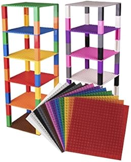 Premium Rainbow Stackable Base Plates - 12 Pack 15.24 x 15.24 cm Baseplate Bundle with 80 Rainbow Stackers 5.1 x 1.5 cm - Compatible with All Major Brands - Tower Construction