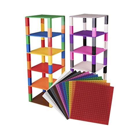 Premium Rainbow Stackable Base Plates - 12 Pack 15.24 x 15.24 cm Baseplate Bundle with 80 Rainbow Stackers 5.1 x 1.5 cm - Compatible with All Major Brands - Tower Construction Cover