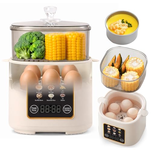 Hard Poached Boiled Egg Cooker, Steamer Basket & Touch Control, 9 Mod, Timer & Auto Shut-Off，Electric Rapid Egg Cooker