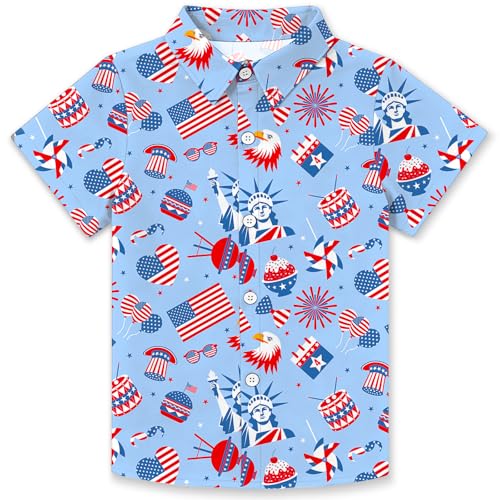 Image of 4th of July Shirts for Girls Boys American Patriotic Tshirt Kids Hawaiian Button Down Tops