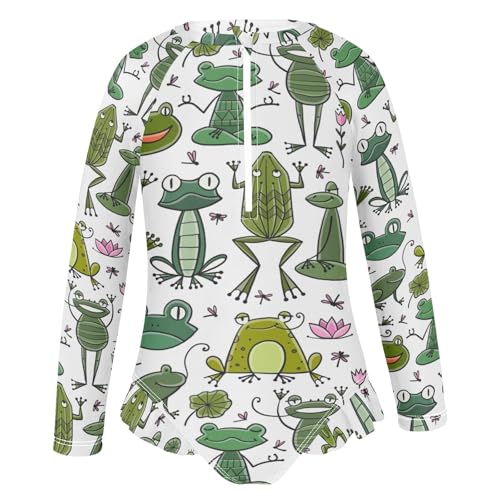 Image of One Piece Rash Guard Bathing Suit for Girls,Long Sleeve Swimsuit Quick Dry,Swimwear with Ruffle for Summer 3-12T