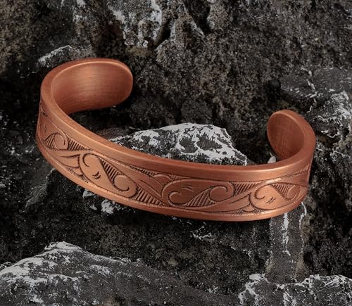 DEMMEX 3mm Thick Engraved Copper Bracelet for Men & Women – 100% Pure, Solid, Uncoated, Heavy-Gauge Turkish Copper Cuff, Non-Magnetic – 1/8" Copper Thickness, Thickest of Its Kind, Handmade4