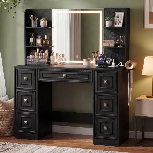 Image of YESHOMY Makeup Vanity Desk,LED Mirror,Charge Hub,Hair Tool Organizer