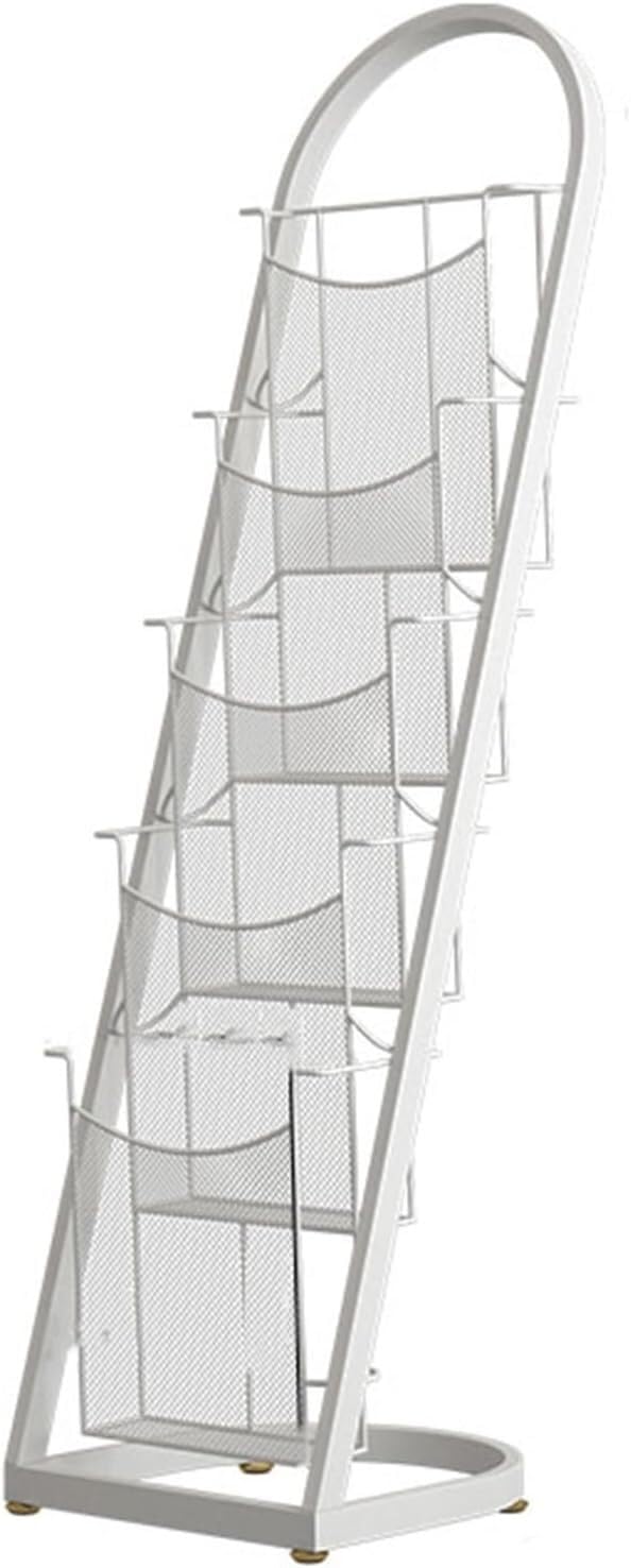 CGCSYZ Iron Newspaper Racks, Floor Standing Magazine Racks, Promotional Material Display Racks, Newspaper Racks Brochure Display Stand for Exhibitions (White 4 Tier)
