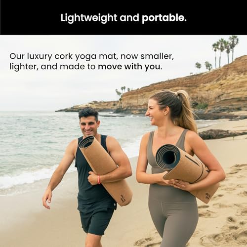 Image of Luxury Cork Yoga Mat - Non Slip, Extra Thick Grip. Extra Large & Long. More Comfort and Support. Tough Enough For Hot Yoga. Cork + Natural Rubber, Non Toxic and Eco Friendly. Optional Alignment Lines.