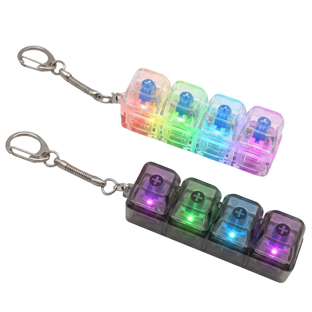 2Pcs Light Up Fidget Keyboard Toy Portable Clicky Keyboard Clicker with Keychain Mini Stress Relief Sensory Toys for Adults in Black and White
