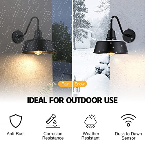 Image of Barn Lights Outdoor Gooseneck Lighting, Dusk to Dawn Black Exterior Barn Lights for House, Farmhouse Wall Lighting Fixtures with Sensor for Porch Garage (1, 11 inch Diameter)