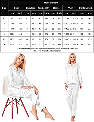 Image of SWOMOG Long Sleeve Pajamas Set Silk Satin Sleepwear Button Down Pjs Loungewear with Pocket