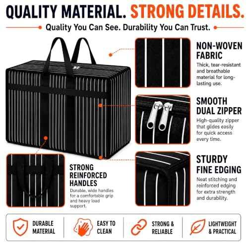Image of PulGos Pack of 2 Extra Large Clothes Storage Bags | Heavy Duty Wardrobe Organizer | Reinforced Handles | Dual Zipper Closure | Reusable Moving & Storage Bag | Ideal for Travel, Shifting & Organization