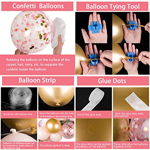 Pink Balloon Garland with Artificial Greenery Garland Pink Gold Balloon Arch Kit with Artificial Greenery for Baby Shower Wedding Party Decorations