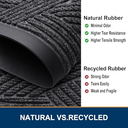 Image of Smiry Front Door Mat Outside Entrance, Heavy Duty Sturdy Natural Rubber Doormat, Trap Dirt and Moisture, Easy Clean Low Profile Mats for Indoor Outdoor Entry, Interwoven Stripes 29.5x17, Grey