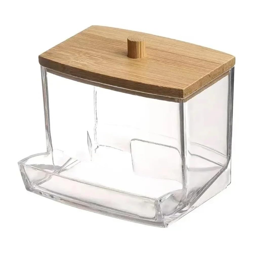 Lianxibag 1Pc Cotton Swab Storage Box Double Head Buds Container Transparent Square Bamboo Cover Toothpick Organize