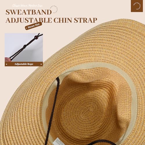 Image of Western Straw Cowboy Hat for Women Beach Sun Hat for Men Wide Brim Fedora Hat Cowgirl Hats Summer Panama Hat