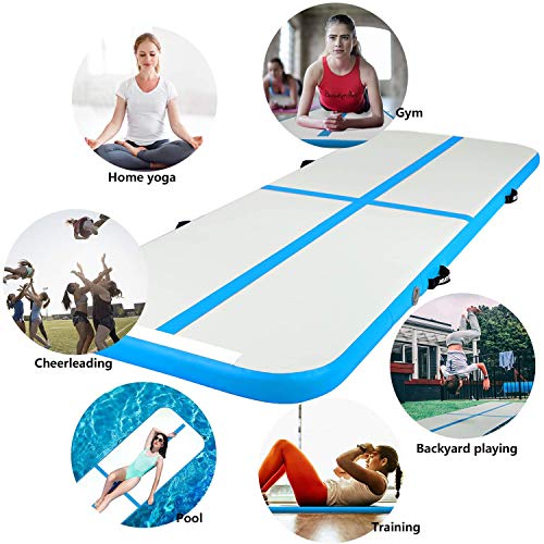 Air Track Gymnastics Mats Tumbling Mat 10ft 13ft 16ft 20ft Air Mat 4/8 Inches Thickness with Electric Air Pump Air Barrel Roller Folding Storage for Home (3m, Light Green)