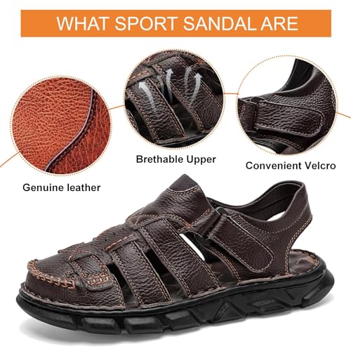 Moodeng Men's Leather Sandals Outdoor Sport Sandals Athletic Closed Toe Sandals Hand Sewing Comfortable Walking2