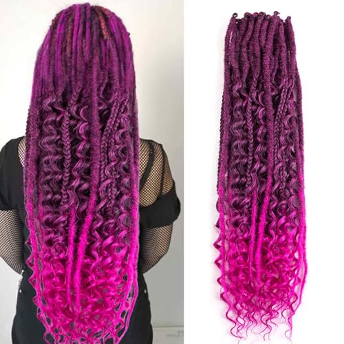 Single Ended Dreads Extensions 30 Strands 24 Inch 3 In 1 Synthetic Hair Dreadlock Extensions Soft Straight Curly Boho Box Wavy Dreads (1B/Rose#, 30S)