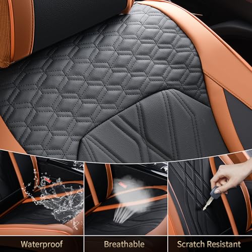 Image of FLORICH Seat Cover Full Set Automotive Seat Cover 5 Seats Leather Waterproof Car Seat Cover Easy installation Non-slip Comfort Cushion Universal Fit for Most Car Truck SUV Seat Protection, Brown&Black