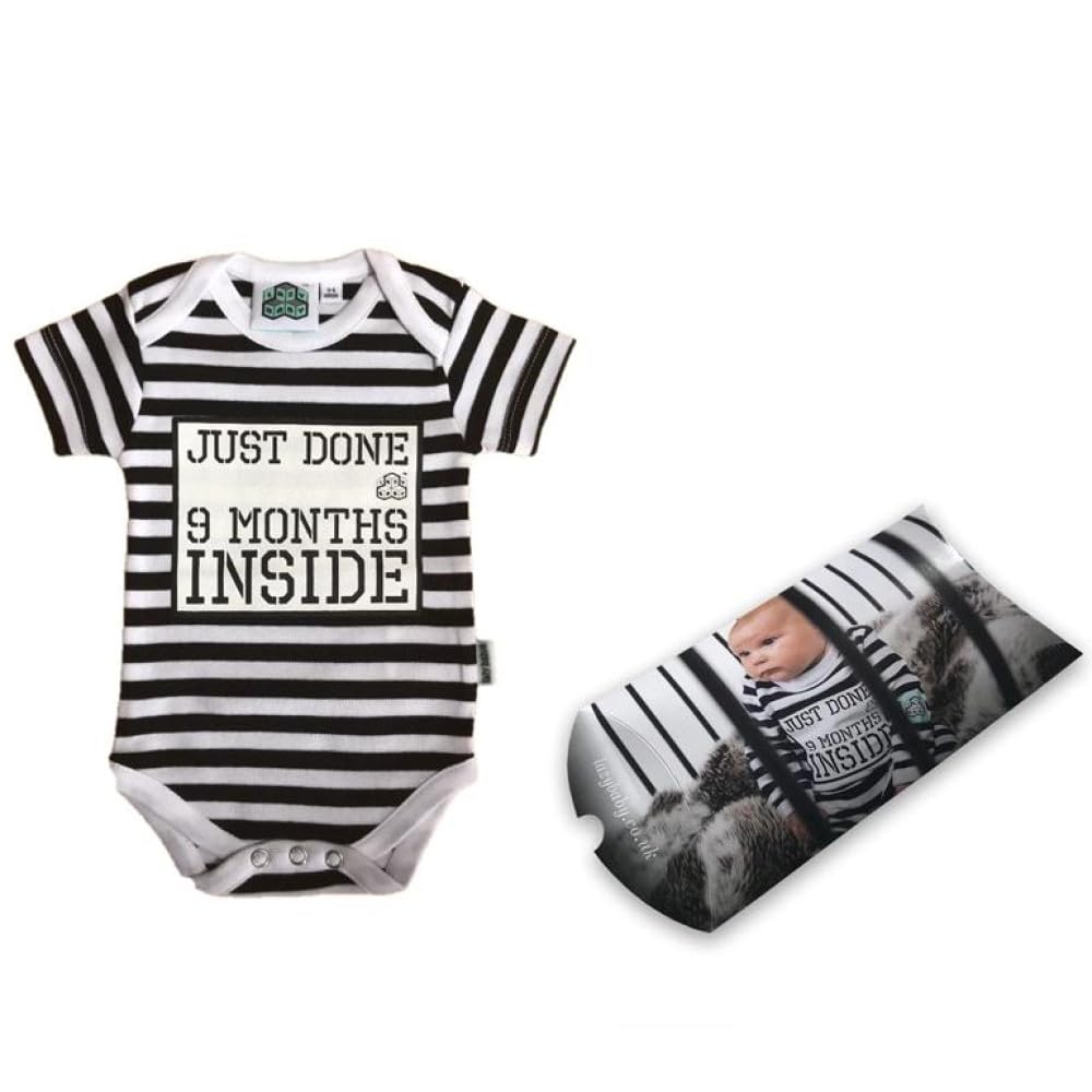 Just Done 9 Months InsideNewborn Baby Vest Funny Bodysuit Unisex Organic Onesie for Baby Boy or Girl in Gift Box New Born Babies Essentials