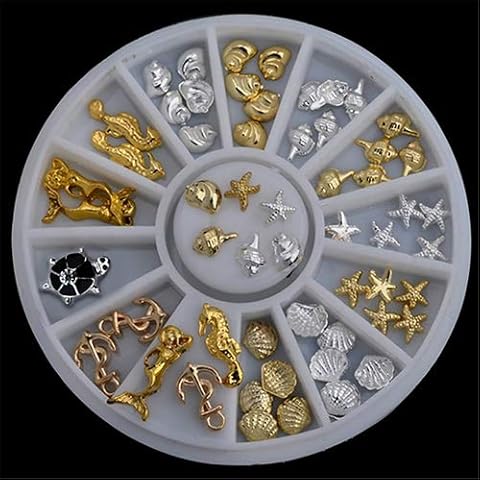 shyymaoyi Fashion Starfish Whelk Seahorse Shell Turtle Mermaid Anchor Mixed Shape 3D Nail Art Tips DIY Nail Art Decor Accessory Cover