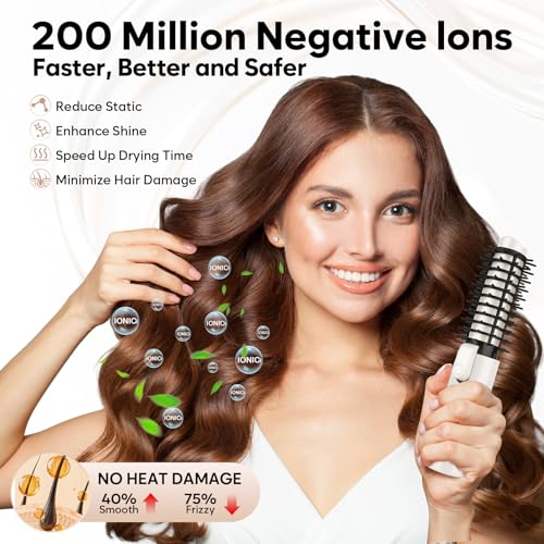 Image of Cordless Curling Iron Brush, Mini Travel Hot Straightener Comb Curl Brush, Rechargeable 4 Temps Cordless Wand Blush with 200 Million Negative Ions for Curls Straightening Styling (White)