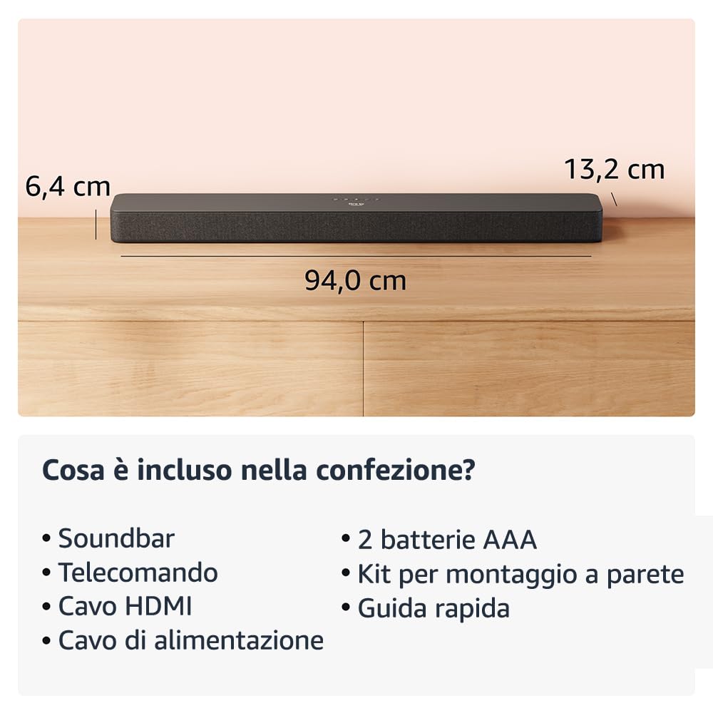 Ti presentiamo Fire TV Soundbar Plus di Amazon, 3.1 canali, design tutto-in-uno, Dolby Atmos, DTS:X, dialoghi nitidi