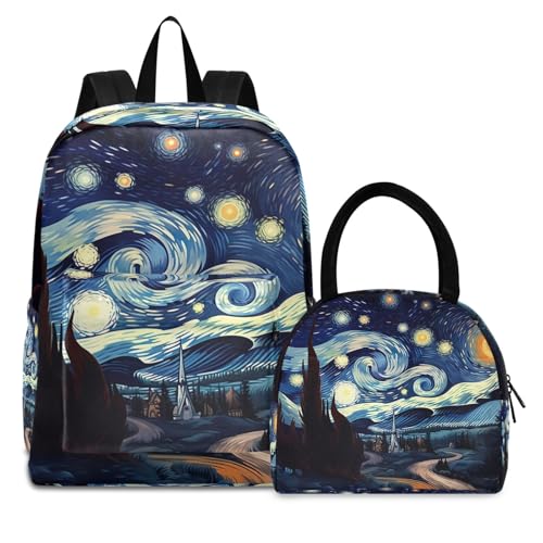 Peinture de nuit étoilée sacs à dos avec boîte déjeuner