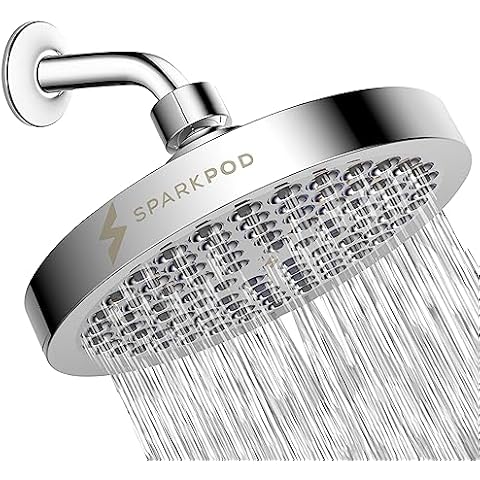 SparkPod Shower Head - High Pressure Rain - Premium Quality Luxury Design - 1-Min Install - Easy Clean Adjustable Replacement for Your Bathroom Shower Heads (Luxury Polished Chrome, 6 Inch Round) Cover