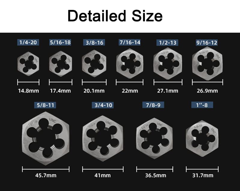 KLOT 10pcs/Set Carbon Steel Hex Die Nut 1/4 5/16 3/8 7/16 1/2 9/16 5/8 3/4 7/8 1" UNC