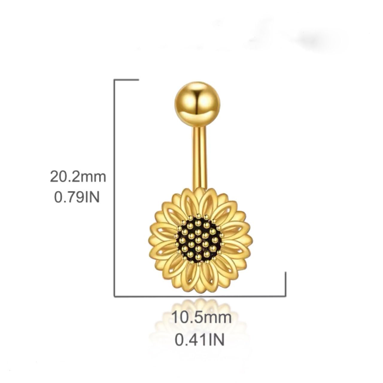 YFN Piercing para ombligo de plata de ley con margaritas, girasoles, mariposas, abejas, mal de ojo, turquesa, joyería hipoalergénica para mujeres y niñas, 8*23, Plata de ley, Circonita.