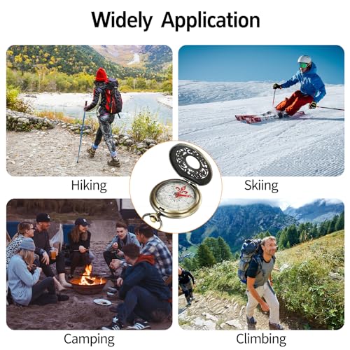 Mini Waterproof Navigation Compass, Vintage Pocket Compass with Copper Shell, Child Gift Brass Clamshell Compass Survival Gear, Compass for Camping/Orienteering/Hiking/Marching and Collection - Image 3