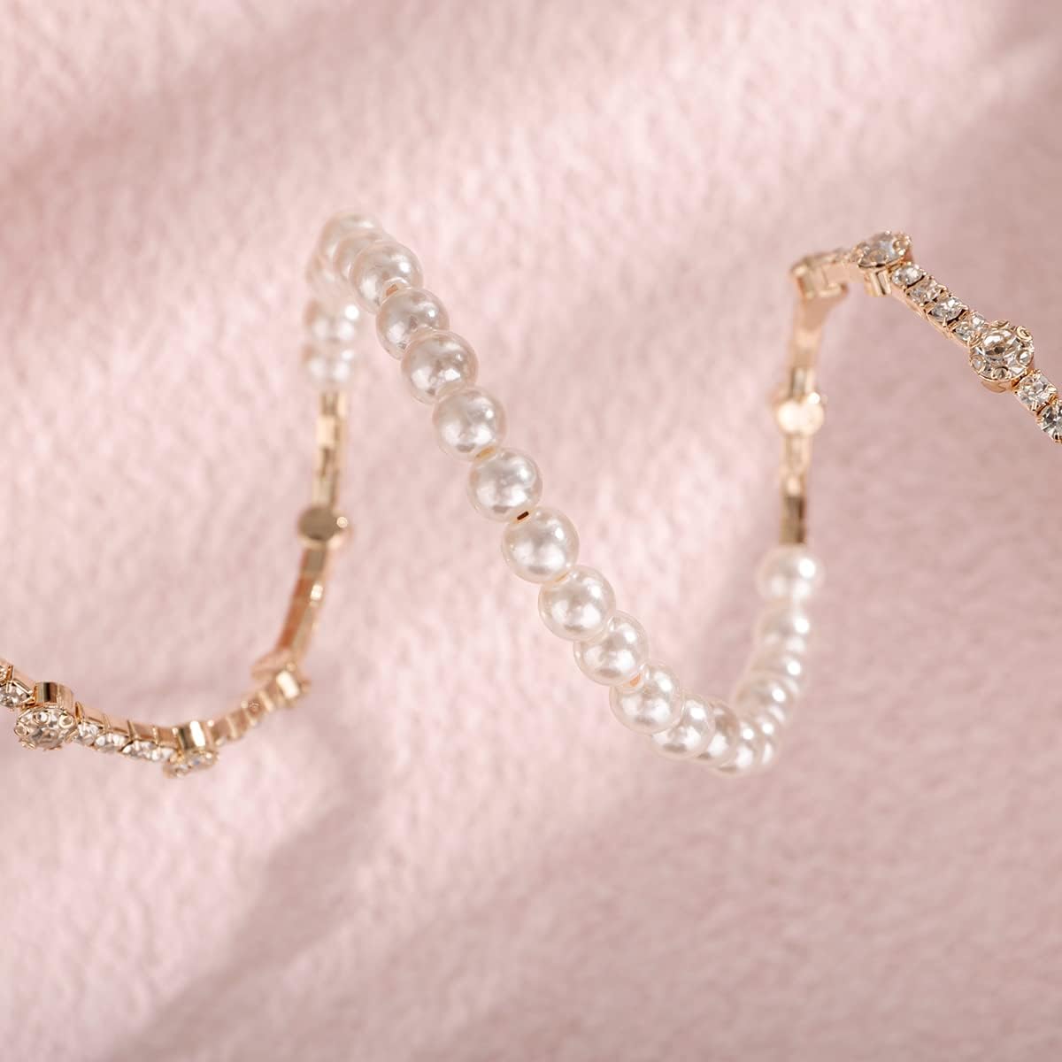 Xerling Dainty Crystal Multi Row Bracelets Faux Pearl Bracelets for Women Rhinestones Hand Chain Jewelry Wrist Bangle Bracelets Elastic Golden Bracelets - Image 7