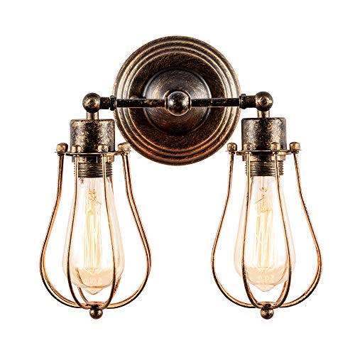 Preisvergleich Produktbild Industrieller Wandleuchter Rustikaler Dachboden Antike Wandleuchten Drahtkäfig Verstellbare Steckdose Edison Vintage Metall Retro-Lampe Lampen für Schlafzimmer (ohne Lampe) (mit 2 Licht) (Bronze)