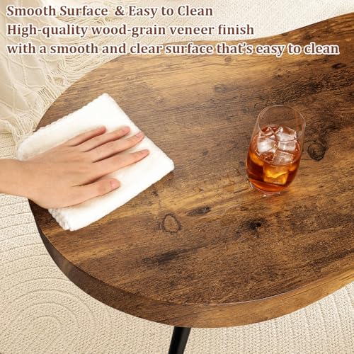 Image of Coffee Tables for Living Room Mid-Century Small Coffee Table Wood Framed Cloud Shaped Center Table Easy Assembly Portable Furniture for Bedroom Apartment Reception Room Retro Brown