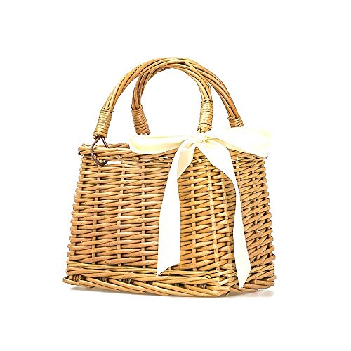 OneMoreT - Cesta de mimbre para mujer, hecha a mano, mimbre mimbre macizo cuadrado, de viaje, bolsa de ratán