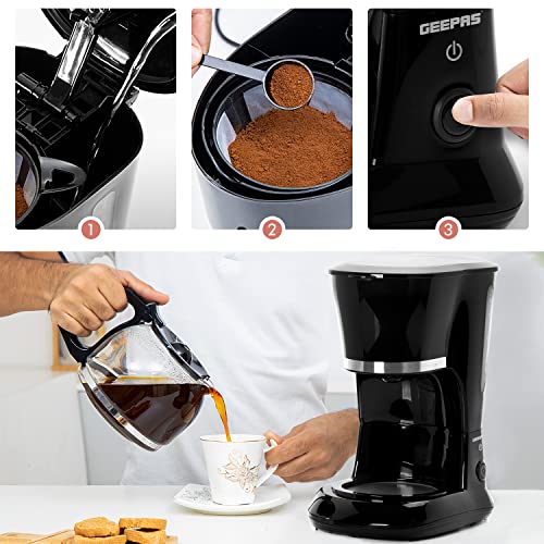 GEEPAS-15L-Filter-Coffee-Machine-800W-Coffee-Maker-for-Instant-Coffee-Espresso-Macchiato-More-Boil-Dry-Protection-Anti-Drip-Function-Automatic-Turn-Off-Feature-Standard--2-Year-Warranty