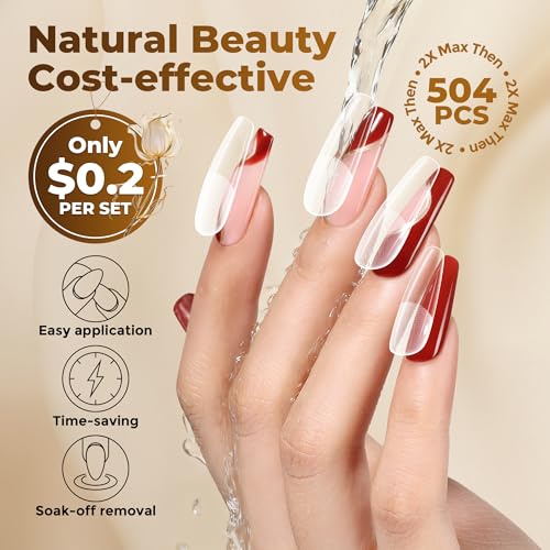 Image of UNA GELLA Long Coffin Nail Tips, 504pcs Pre-Shape Fake Nails Half Matte Full Cover Acrylic Gel Nail Tips Clear Long Coffin Press On Nails Home DIY Extension 12 Sizes Gelly Tips