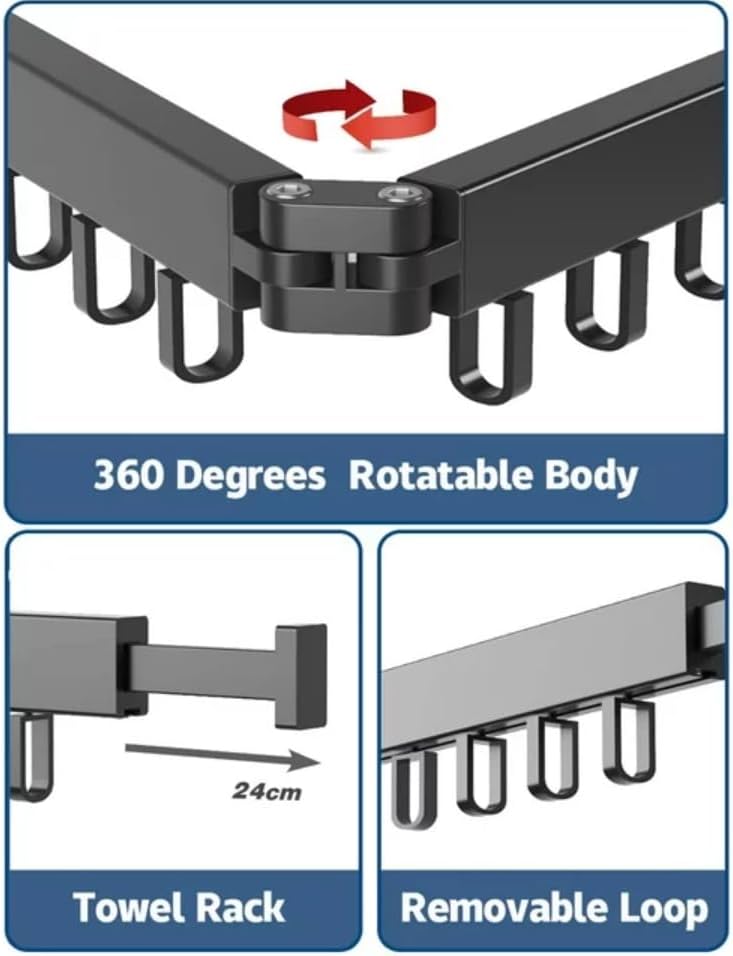 Miniatura 7 de Estante de secado de ropa retráctil montado en la pared, organizador de lavandería plegable de aluminio, colgador que ahorra espacio para colchas