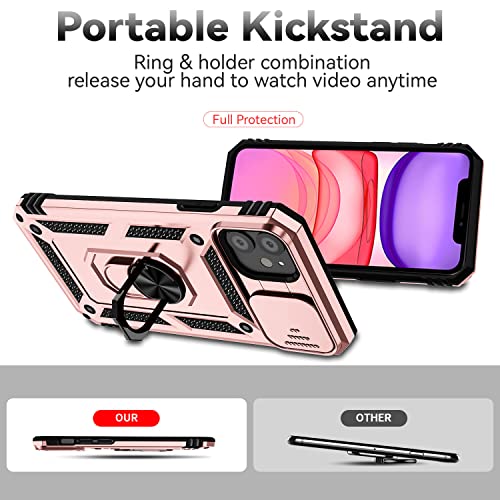 SKTGSLAMY for iPhone 11 Case,with Screen Protectors and Camera Cover,[Military Grade] 16ft.Drop Tested Cover with Magnetic Kickstand Protective Case for iPhone 11 6.1 inch, Rose Gold by SKTGSLAMY - Used condition - Image 4