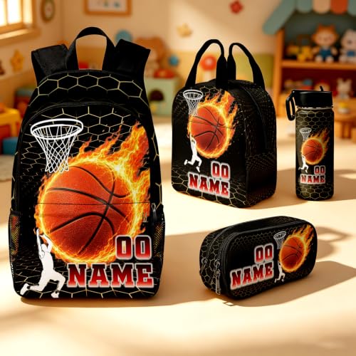 Image of Custom Kids Backpack for Boys Toddler Backpacks Set Back to School Bookbag | Kid Personalized Backpack with Lunch Bag Boy Kindergarten Elementary Preschool Daypack Birthday Gifts Sports Ball Black