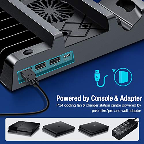 PS4 Cooling Fan Vertical Stand Cooling for PS4 Slim/ PS4 Pro/ Regular PlayStation4, PS4 Controller Charger Station for Dual Charging, PS4 Accesossries with Game Storage for Playstation Consoles